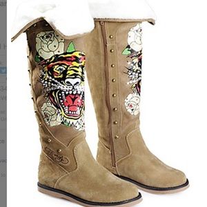 Ed Hardy “Tiger & Flower” Tall Boots